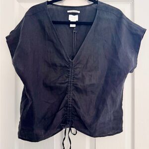 UNIQUE! NWT Nicole Miller Black Ruched V-Neck Top size Large